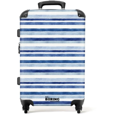 Afbeelding van NoBoringSuitcases.com Grote koffer Strepen patroon blauw Kinderkoffer geschikt voor jongen en meisjes Reiskoffer met 4 wielen Trolley op wieltjes Rolkoffer groot kinderen 72 liter Ruimbagage valies 20kg