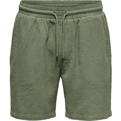 Afbeelding van Only &amp; Sons Onsbertil Waffle Shorts, Heren, Maat: XXL, Deep lichen green