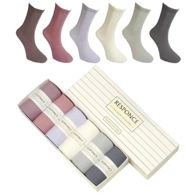 Afbeelding van Tafluxe Responce 6 paar, ultrazachte katoenen sokken voor dames en heren, ademend, duurzaam, rekbaar, kleurrijk, met geschenkdoos (pasteltinten), maat 3,5 7,5, Roze Wit Grijs, (UK) 3.5 7.5,