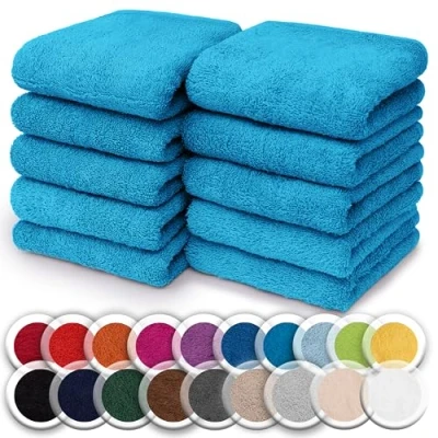 Afbeelding van NatureMark Set van 10 washandjes 100% katoen badstof afmetingen 30 x cm handdoeken in verpakking stuks, kleur: turquoise