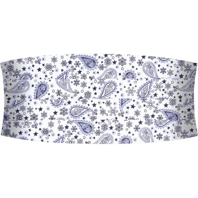 Afbeelding van Zijden cumberband met wit en blauw paisleymotief