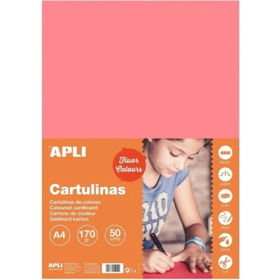 Afbeelding van APLI 14251 Fluorescerend roze A4 kaartenvoorraad 170 g 50 vellen