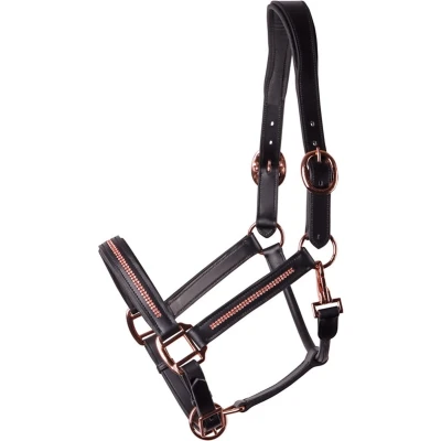Afbeelding van Harry&#039;s Horse Halster Leder Metallic Zwart/Rosegoud COB