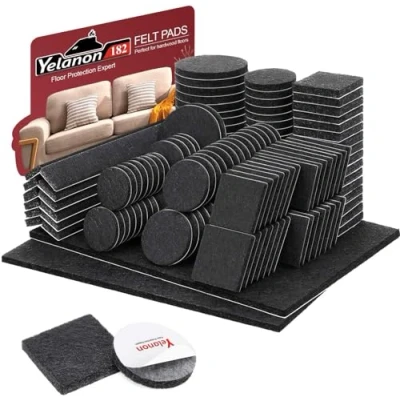 Afbeelding van Yelanon vilten meubelpads 182 stuks zelfklevende stoelkussens, anti kras vloerbeschermers voor meubelpoten stoelpoten, meubelvilten pads hardhouten vloeren, zwart
