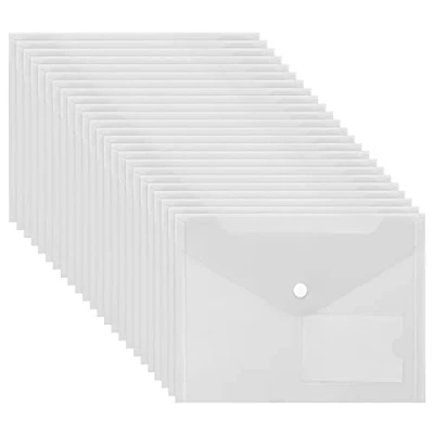 Afbeelding van Belle Vous A5 Doorzichtig Plastic Mappen (24 Pak) Poly File met Druk Knop Sluiting en Kaart Label Buideltje Huis, Kantoor &amp; School Organisatie Papierwerk, Document, Recept Envelop Map