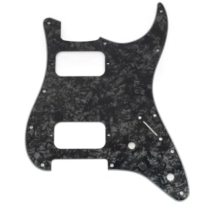 Afbeelding van Musiclily Pro 11 gaats ST Slagplaat Gitaar HH Pickguard met Ronde Hoek Uncovered 2 Humbucker Potmeter Uitsparingen voor Fender Squier Strat stijl Elektrische Gitaar, 4 laags Black Pearl