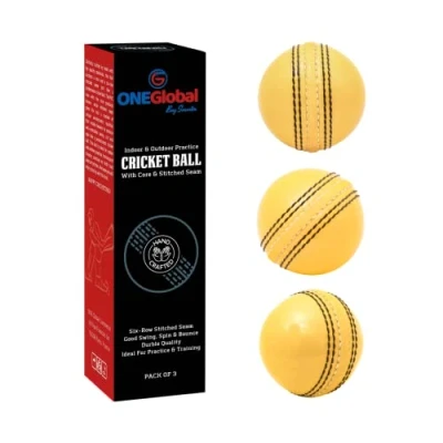 Afbeelding van ONEGlobal Incrediball Soft Practice cricketbal Rubberen voor buiten en binnen met kern gestikte naad oefening, slijpvaardigheden familieplezier (3 geel)