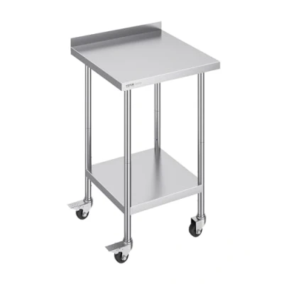 Afbeelding van VEVOR 24 x 40 inch roestvrij staal, commerciële voedselwielen, heavy duty prep werktafel, metalen werktafel met verstelbare hoogte voor restaurant, huis en hotel, zilver