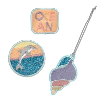 Afbeelding van LÄSSIG set hangers en patches (3 stuks) met drukknop/schoolpatches Dolphin Ocean Edition, Meerkleurig, Eén maat, tashanger