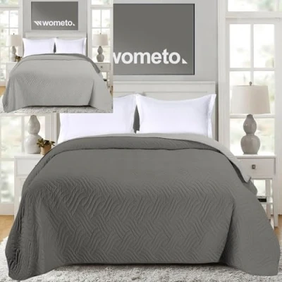 Afbeelding van wometo sprei 220x240 cm oekoTex microvezel overtrek grijs lichtgrijs gewatteerd omkeerbaar design XXL sofa bed