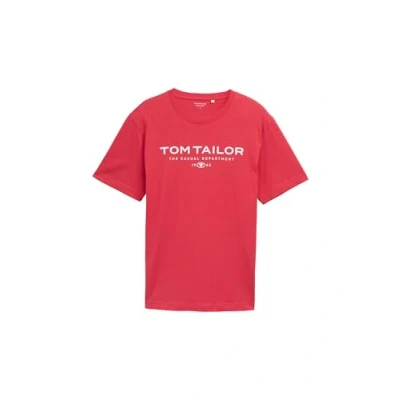 Afbeelding van TOM TAILOR Heren T shirt van katoen met logo print, 31045 Soft Berry Red, M