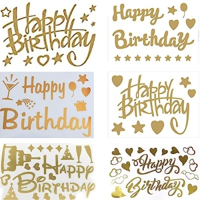 Afbeelding van 6 stuks Happy Birthday ballonstickers, zelfklevende alfabet stickers voor doe het zelf ballonnen op verjaardagsfeest (goud)