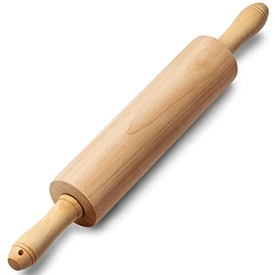 Afbeelding van PARMEDU Klassieke houten rollende pin 43,6 cm, roterende centrale deugroller met handgrepen voor alle bakbehoeften, model BK004