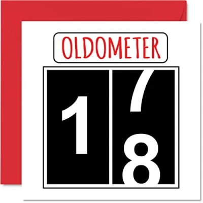 Afbeelding van Leuke 18e verjaardagskaarten voor mannen vrouw Oldometer Happy Birthday Card zoon dochter broer zus kleinzoon kleindochter nichtje neef neef, 145 mm x wenskaarten, verjaardagskaart