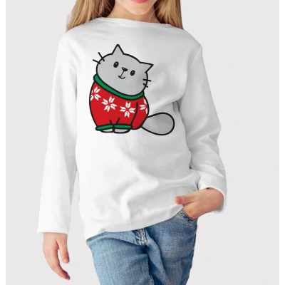 Afbeelding van Kerst / Christmas T Shirt Cadeau Kitty Meisjes Wit Kind 6 7 jaar Maat 122