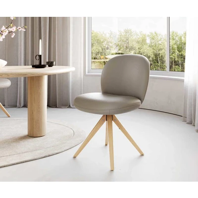 Afbeelding van DELIFE Draaistoel Nube Flex echt leer mud houten frame hoekig natuur pocketveer kern 180 draaibaar