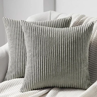 Afbeelding van Topfinel 2 stuks kussenslopen 40 x cm, corduroy, voor bank, lichtgrijs, vierkant, elegant, decoratief woonkamer, modern, onzichtbare ritssluiting