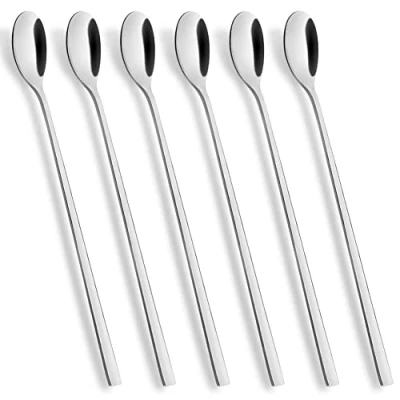 Afbeelding van AOOSY Latte Macchiato lepelset, 6 delig, 22,5 cm lange handgreep, ijslepel, roerlepel van roestvrij staal, ideaal voor ijskoffie, ijsthee, milkshake, ijsbeker, koel drinken