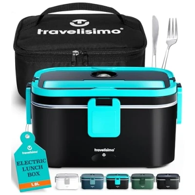 Afbeelding van TRAVELISIMO Elektrische Lunchbox Adult, 1.8L Roestvrij Staal Lunch Box Container, 80W 12/24/110V Food Warmer voor Home and Kitchen, Auto, Vrachtwagen en Kantoor, Electric Heater