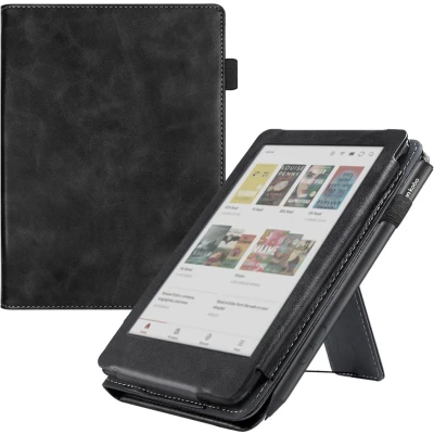 Afbeelding van Case2go E reader hoes geschikt voor Kobo Clara Colour/ BW Sleepcover Auto/Wake functie Met handstrap Zwart
