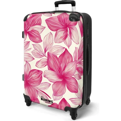 Afbeelding van NoBoringSuitcases.com® Koffer groot Rolkoffer lichtgewicht Wit met roze bloemen Reiskoffer 4 wielen Grote trolley XL 20 kg bagage