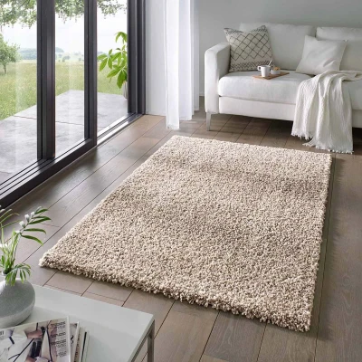 Afbeelding van Hoogpolig Vloerkleed Effen Classic Beige 150x150 Cm