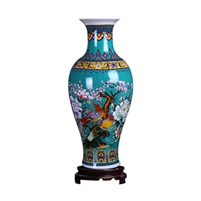 Afbeelding van ufengke Jingdezhen Grote Fishtail Keramische Vloervaas, Bloem Vaas Handgemaakte Home Decoratieve Vaas, Hoogte 18.11&quot; (46cm), Blauw