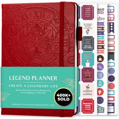 Afbeelding van Legend Planner Deluxe week &amp; maand lifeplanner om uw doelen te bereiken en gelukkiger leven. Organisator Notebook Productiviteitsdagboek. A5 Hardcover, niet gedateerd (Rood)