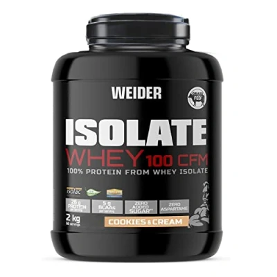 Afbeelding van Weider Isolate Whey 100 CFM. Smaak Cookies &amp; Cream. Eiwitmix met wei eiwitisolaat. Spiermassa. Aspartaamvrij. Laag suikergehalte. 2 kg