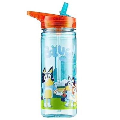 Afbeelding van Bluey waterfles voor kinderen 560 ml of 580 ml, kunststof, meisjes en jongens, met rietje, BPA vrij, 3D herbruikbare fles kinderen, drinkfles kleuterschool, kinderdagverblijf,