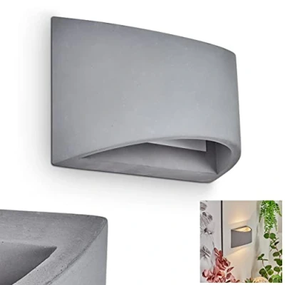 Afbeelding van wandlamp Braslo in beton grijs, moderne met lichteffect, halfrond, 1 x G9 fitting, binnenwandlamp up &amp; down effect, zonder gloeilamp