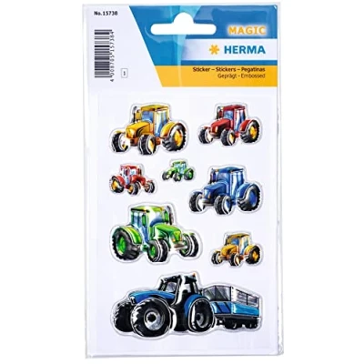 Afbeelding van HERMA 15738 stickers voor kinderen, tractoren races (8 stickers, kunststof, met reliëf) zelfklevend, permanent hechtend motief etiketten meisjes en jongens, kleurrijk