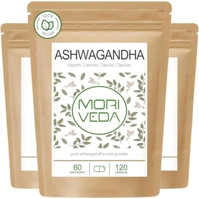 Afbeelding van Ashwagandha capsules 1200mg 100% wortelpoeder 180 dagen voorraad de slaapbes voor balans, levenskwaliteit &amp; innerlijke rust uit India Veganistisch Glutenvrij van MoriVeda 360 stuks