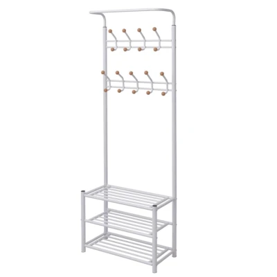 Afbeelding van Kledingrek met schoenenopberger 68x32x182,5 cm wit