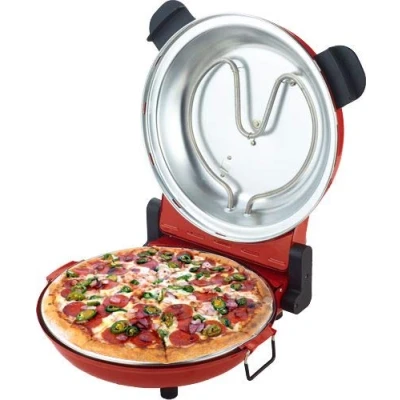 Afbeelding van Sirge Pizzaoven 1200 W, 400 graden, vuurvaste steen van email, krasbestendig, 30 cm, accessoires inbegrepen, timer 15 min, rood
