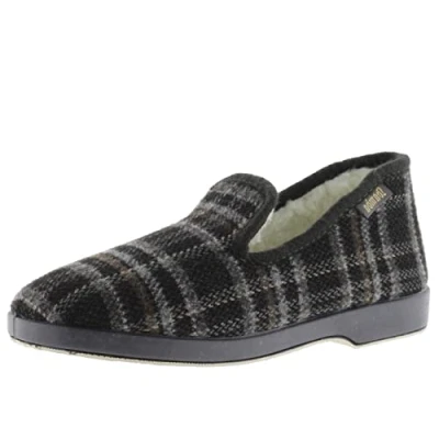 Afbeelding van Victoria Wamba Confortable Plaid Slippers &amp; Sheepskin Interior Matching Sole 202001 for Men GRIS 42
