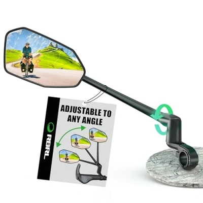 Afbeelding van RBRL Fietsspiegel voor Lenker met ProVision Real Glass, Aluminium Legering Arm, Breekbestendig, Duurzaam, 360 draaibaar, Vouwbare Fiets Achterspiegel, E Bike, Escooter (links)
