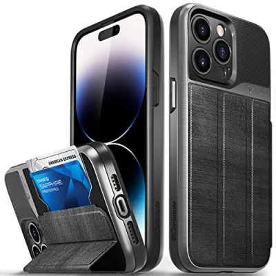 Afbeelding van VENA vCommute Portemonnee hoesje compatibel met Apple iPhone 14 Pro Max (6,7 inch inch), (militaire valbescherming), lederen fliphoesje, kaartsleuf en standaard, leisteen zwart