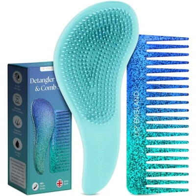Afbeelding van Lily England Detangler Borstel &amp; Brede Tandkam Set Lichtgewicht Haarborstel en Kam voor Vrouwen Tiener Meisjes Ideaal Nat, Droog, Fijn, Krullend, Dik Haar Geschenken Onder de