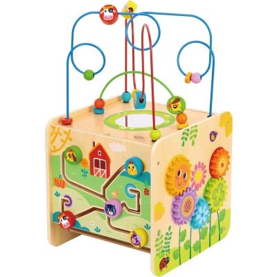 Afbeelding van Tooky toy Houten Activiteitenkubus Boerderij 18 maanden 2 delig
