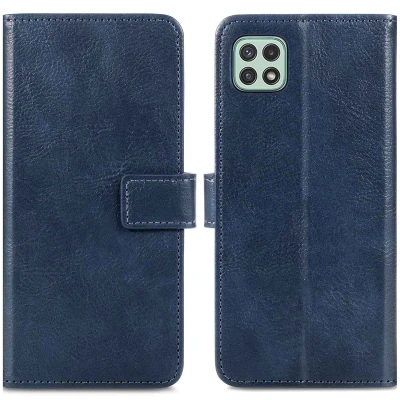 Afbeelding van Samsung Galaxy A22 (5G) Hoesje Kunstleder iMoshion Bookcase Donkerblauw Telefoonhoesje