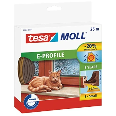 Afbeelding van Tochtstrip Tesa 25 meter (E profiel, Zelfklevend, Bruin)