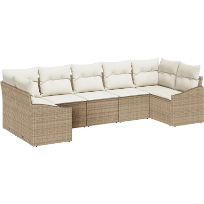 Afbeelding van vidaXL Tuin Sofa Set van 7 Beige Rattan Rechthoekig