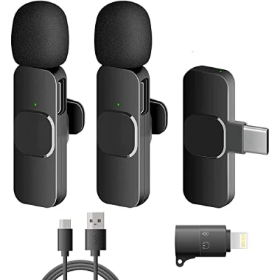 Afbeelding van Draadloze Lavalier microfoon, mini microfoon voor iOS/Android, 2 stuks plug &amp; play, draadloos YouTube/Facebook Live Stream, TikTok vlog (geen app en Bluetooth vereist)
