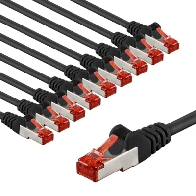 Afbeelding van goobay 65979 CAT6 netwerkkabel in 10 delige set/patchkabel afgeschermd S/FTP/CU Ethernet kabel, PiMF, LSZH/Cat 6 kabel met Gbits, zwart, x 2 m