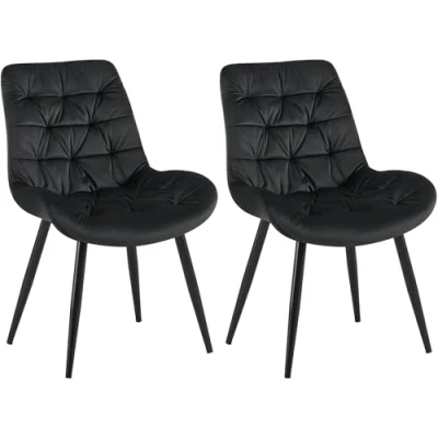 Afbeelding van CLP Rossford Set van 2 eetkamerstoelen klassiek met rugleuning velvet fluweel Fluweel/zwart