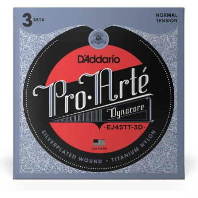 Afbeelding van D&#039;Addario EJ45TT 3D Pro Arte Titanium Trebles Extra Hard Tension 3 sets snaren voor klassieke gitaar