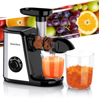 Afbeelding van Muchen Slow Juicer Winnaar groente en fruittest 150W stille motor, omgekeerde versnippering, eenvoudige reiniging, roestvrijstalen ontwerp in zwart zilver, incl. receptenboek