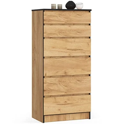 Afbeelding van AKORD Commode K60 met 6 laden voor de woonkamer slaapkamer kast kantoor werkkamer modern functioneel design 60 x h 130 d 40 cm, gewicht 43 kg handwerk eiken