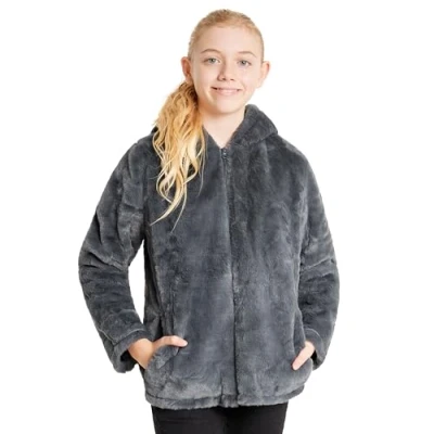 Afbeelding van CityComfort Jas voor meisjes fleece met capuchon en ritssluiting maten 7 14 Jaar cadeaus winter, Koolstof, 9 10